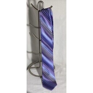 Calvin Klein Extra Long Silk Tie - Striped Purple, Gray, and Navy - 61"x 3"